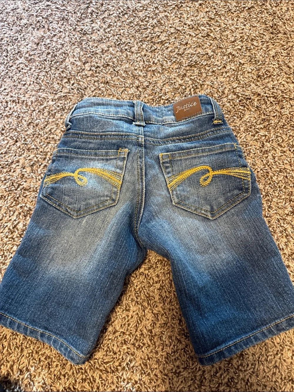 Justice Dark Blue Denim Shorts with Yellow Stitching